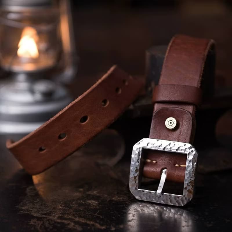 手工錘打實心黃銅扣 男士真皮皮帶腰帶3.8寬