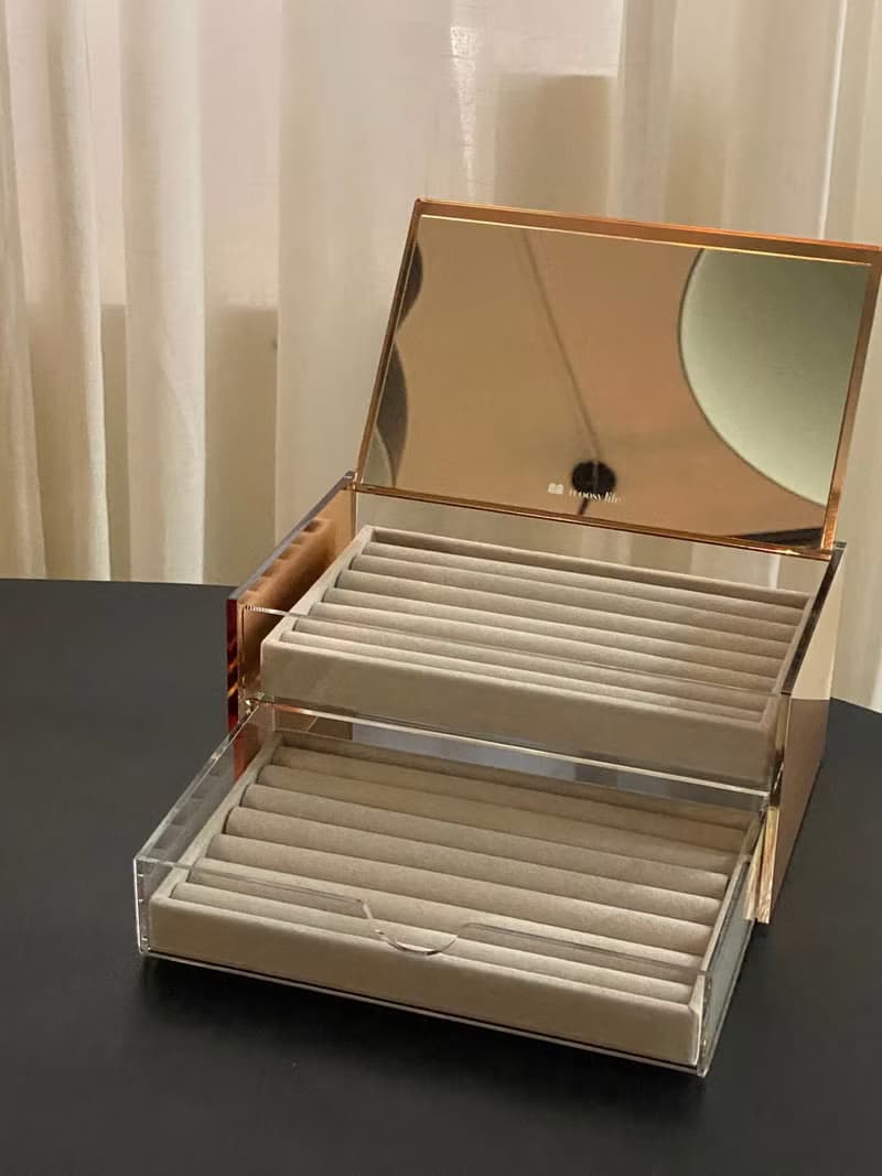 【情人禮物】玫瑰金/大月光雙層鏡面珠寶盒 耳環收納