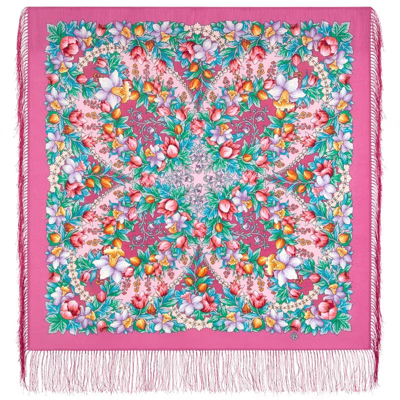Authentic Pavlovo Posad Russian Shawl Scarf Soft 100% Wool 89x89 cm 1994-3