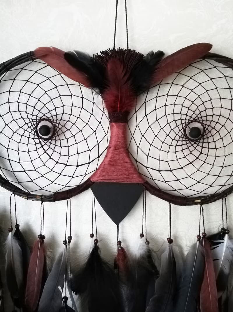 Large black dreamcatcher, Owl dream catcher, Owl ornament, Bedroom wall hanging