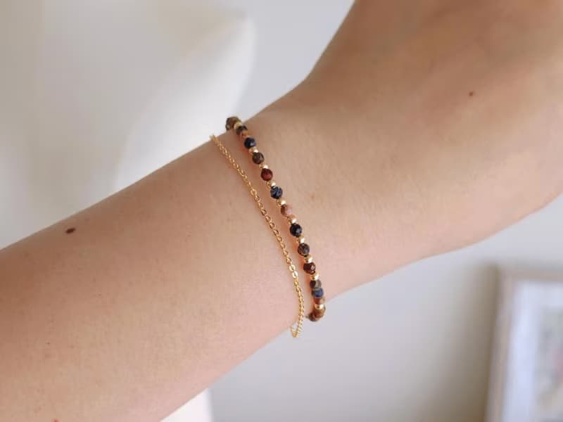 復古大地色系天然石手鍊 14kgf|質感|優雅|通勤|日常配戴