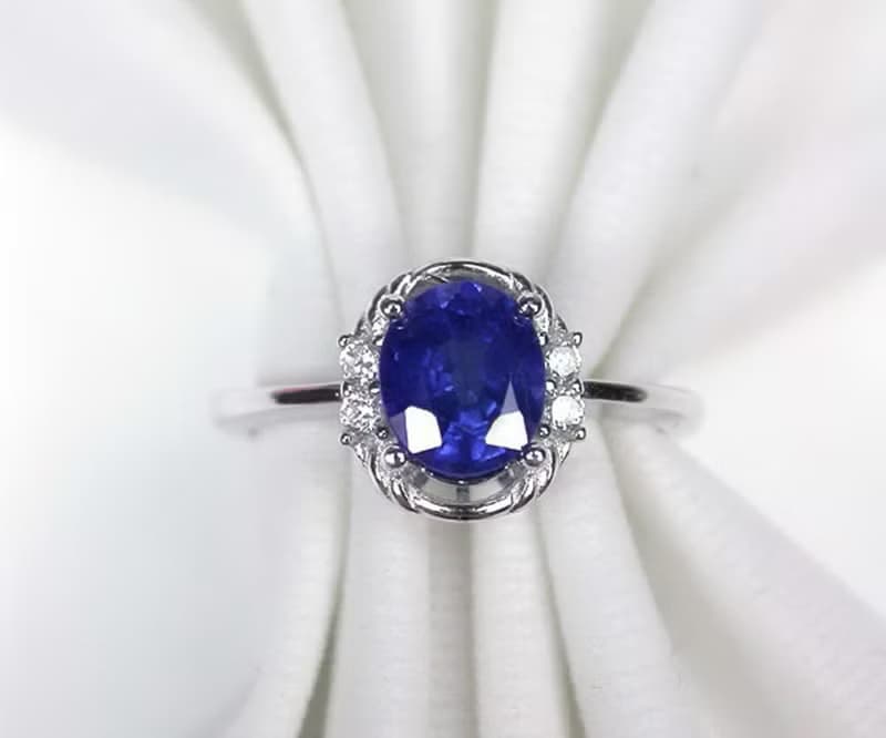 2.3 Natural blue sapphier ring silver sterling ring wedding size 7.0 free resize
