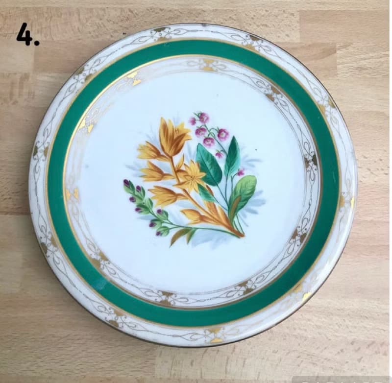 古董收藏品盤子|19世紀瓷板|裝飾板 |裝飾性綠色板材