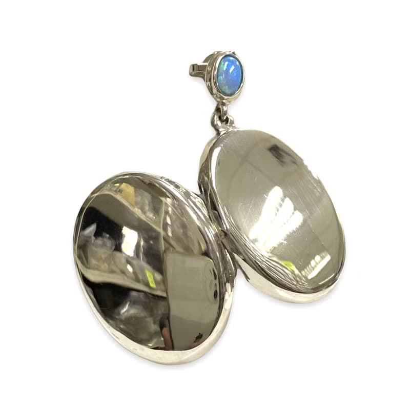 Classic Oval Memorial Locket Pendant Light Blue Gilson Opal 925 Sterling Silver