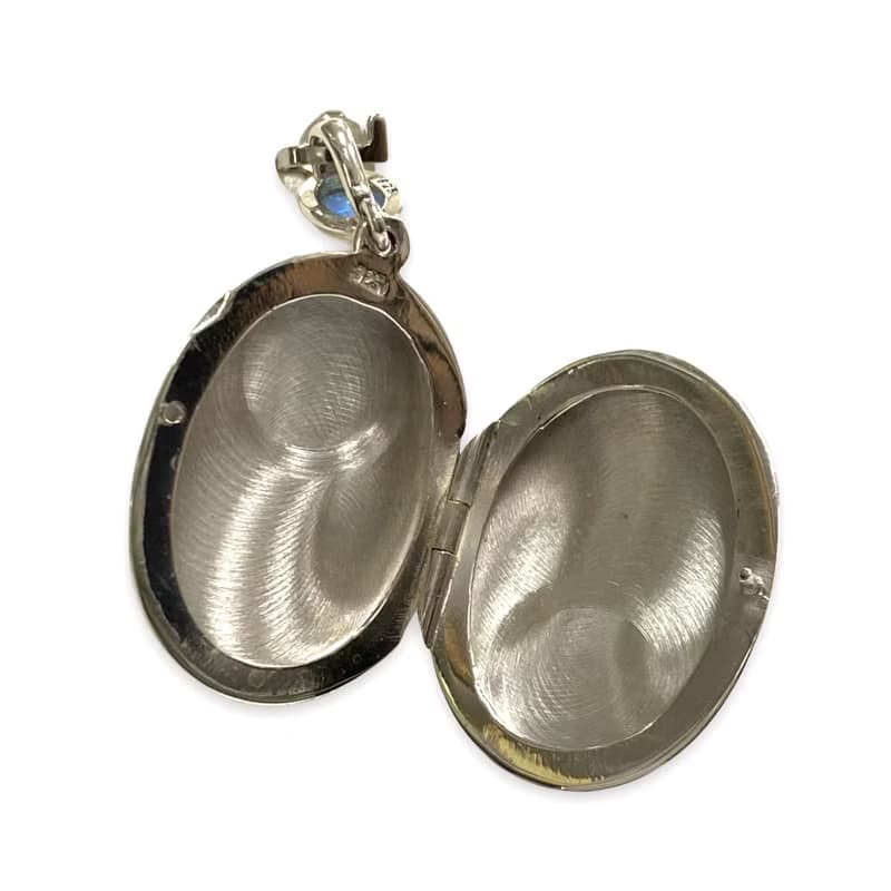 Classic Oval Memorial Locket Pendant Light Blue Gilson Opal 925 Sterling Silver