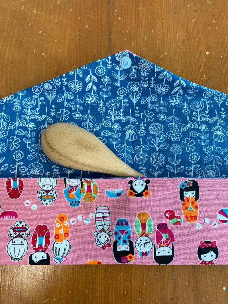 文青風環保筷袋 日本娃娃 粉 手作餐具袋.交換禮物.