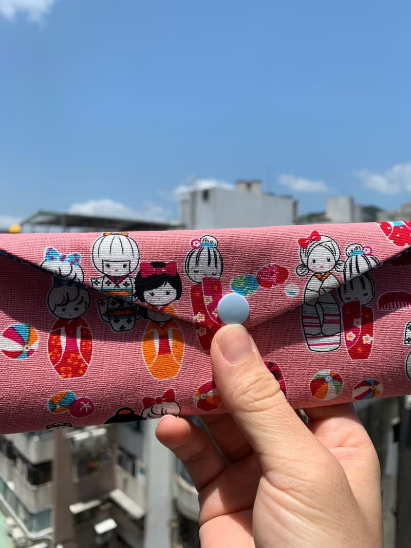 文青風環保筷袋 日本娃娃 粉 手作餐具袋.交換禮物.