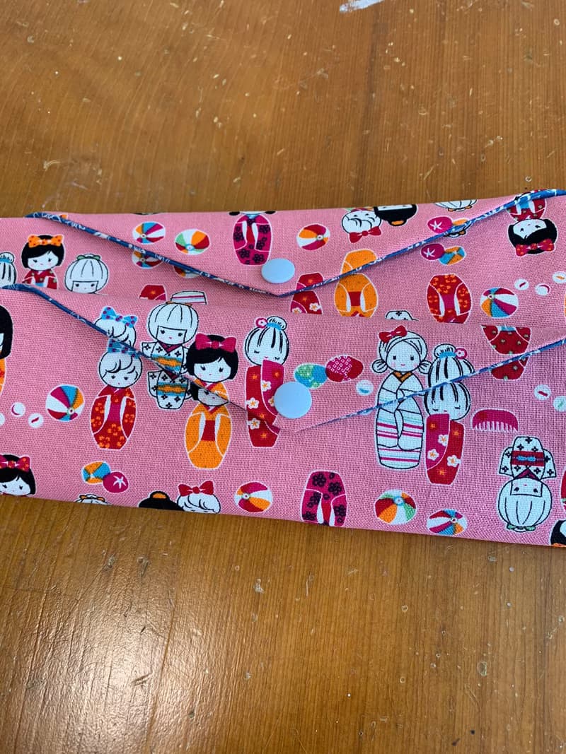 文青風環保筷袋 日本娃娃 粉 手作餐具袋.交換禮物.