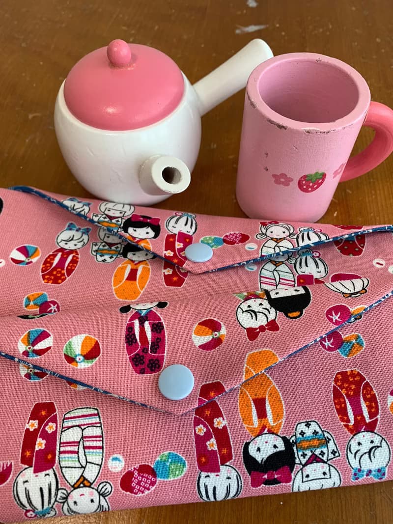 文青風環保筷袋 日本娃娃 粉 手作餐具袋.交換禮物.
