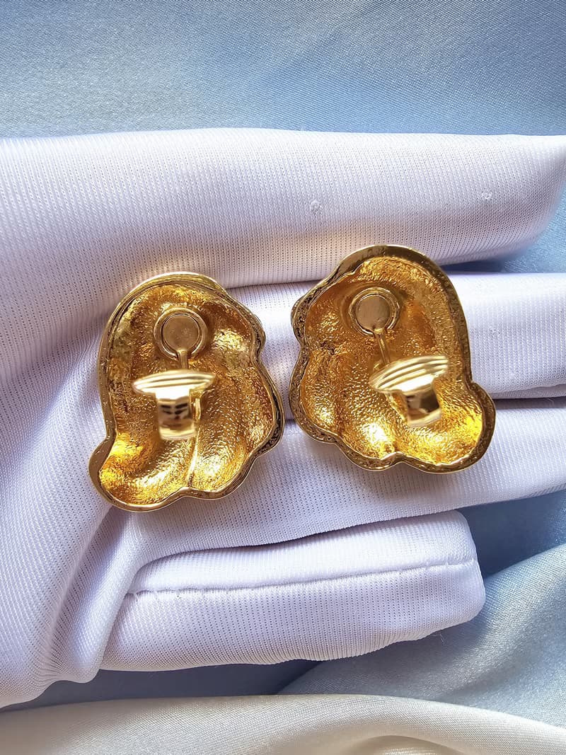 金沙緞帶流線摩登夾式耳環/vintage美國西洋古董飾品