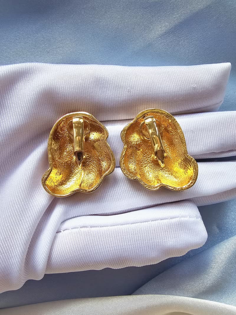 金沙緞帶流線摩登夾式耳環/vintage美國西洋古董飾品