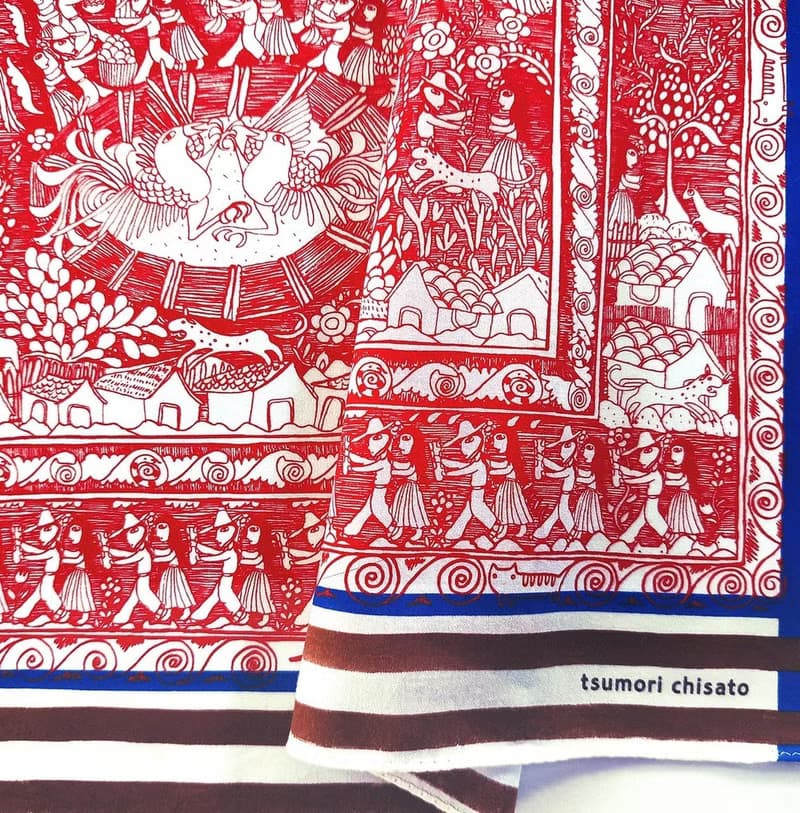 Tsumori Chisato Vintage Scarf Farmers Orange Farm Birds Deer 23 x 23 inches