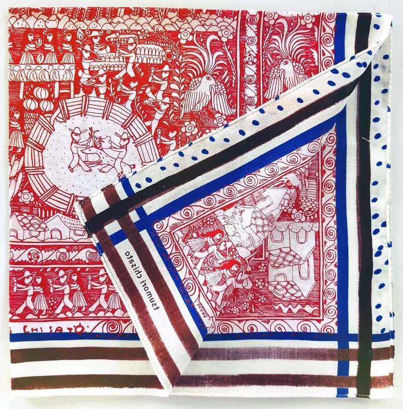 Tsumori Chisato Vintage Scarf Farmers Orange Farm Birds Deer 23 x 23 inches