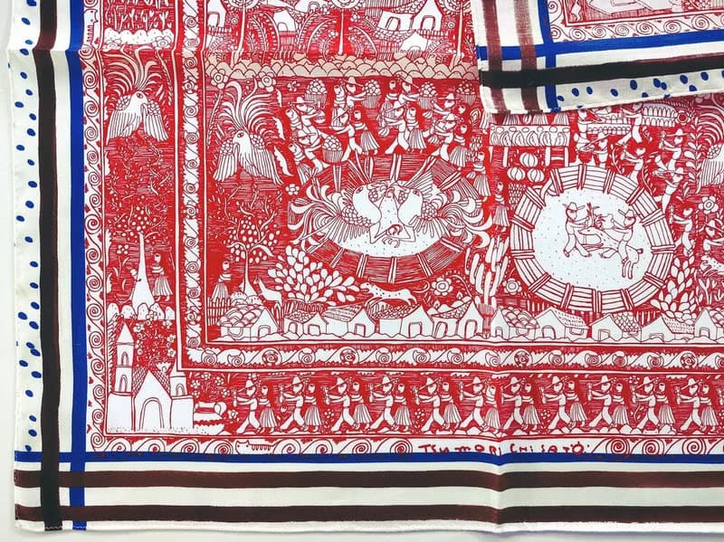 Tsumori Chisato Vintage Scarf Farmers Orange Farm Birds Deer 23 x 23 inches