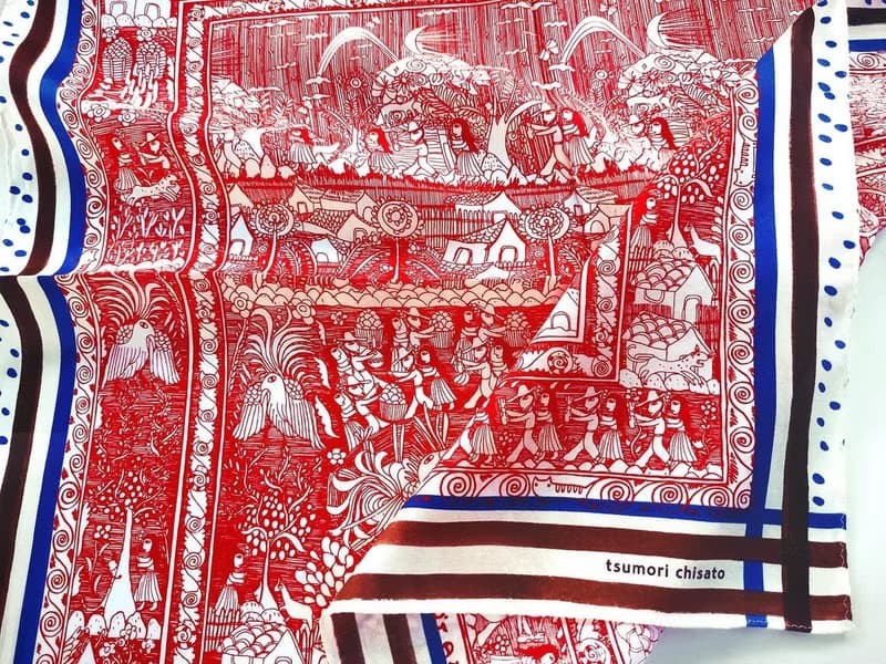 Tsumori Chisato Vintage Scarf Farmers Orange Farm Birds Deer 23 x 23 inches