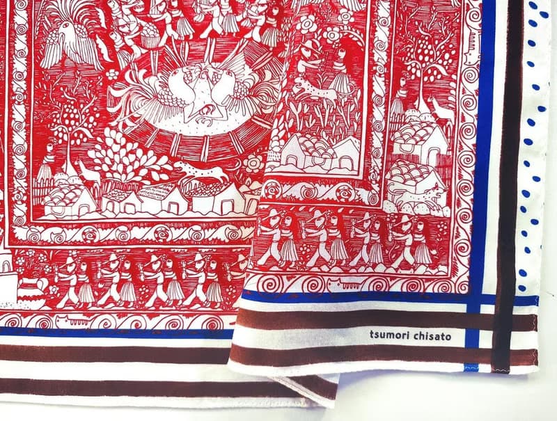 Tsumori Chisato Vintage Scarf Farmers Orange Farm Birds Deer 23 x 23 inches