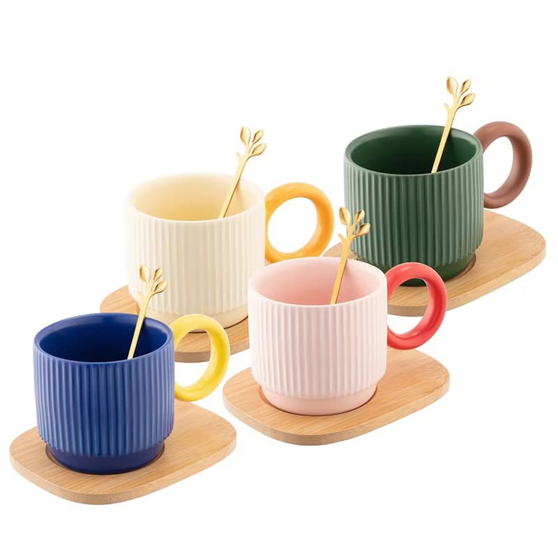 愛爾蘭Belleek Living  馬卡龍陶瓷馬克杯+金色小茶匙4入組 200ml