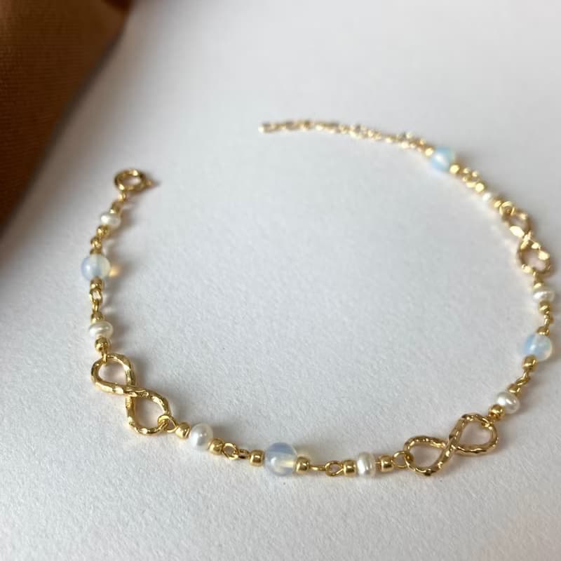 14K包金 蛋白石綴珍珠無限手鍊 手環 14KGF