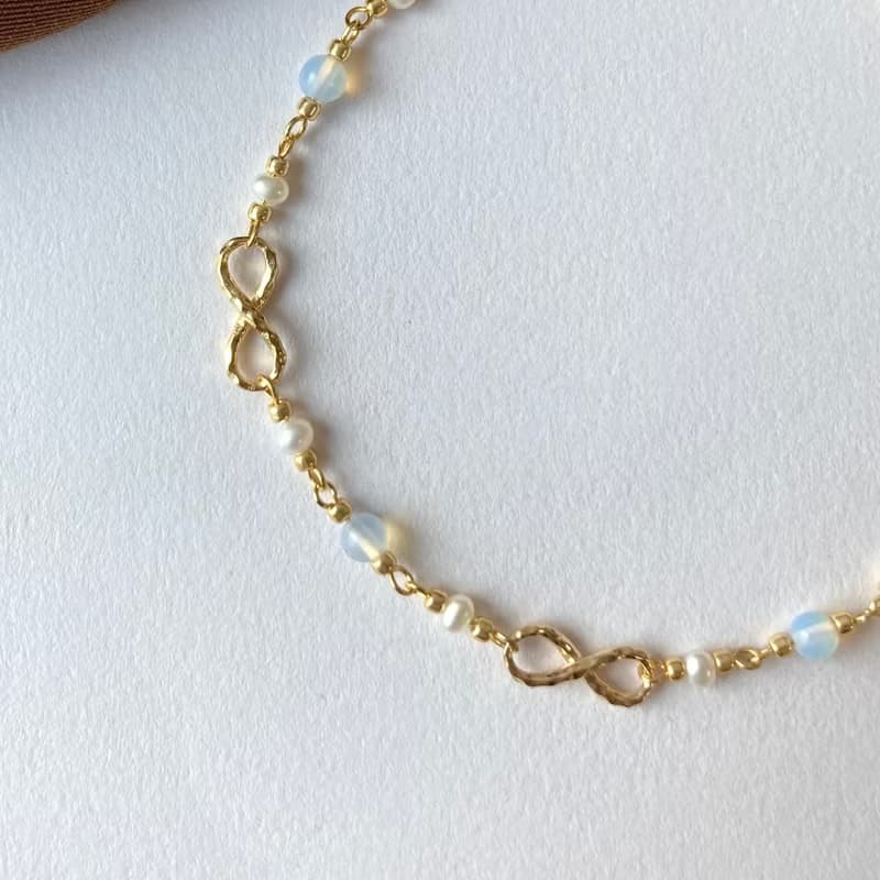 14K包金 蛋白石綴珍珠無限手鍊 手環 14KGF