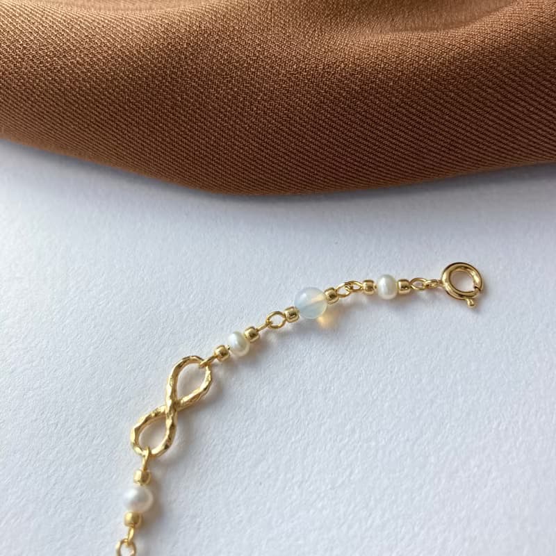 14K包金 蛋白石綴珍珠無限手鍊 手環 14KGF
