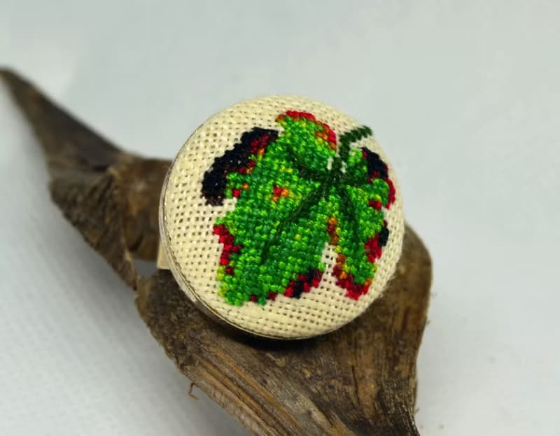 綠葉刺繡圓環十字繡自然飾品手工製作的禮物送給她