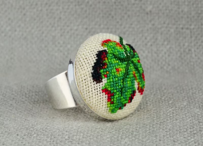 綠葉刺繡圓環十字繡自然飾品手工製作的禮物送給她