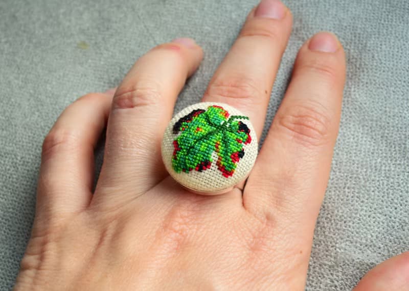 綠葉刺繡圓環十字繡自然飾品手工製作的禮物送給她