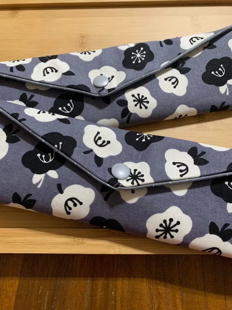 文青風環保純棉筷袋 ~ 花舞 耐看灰 日本 潮物 收納 手作餐具袋