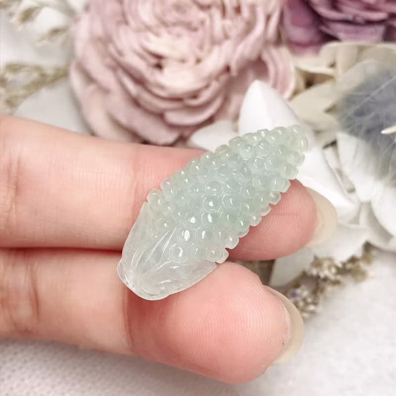 冰種翡翠巧雕玉米 | 天然A貨翡翠 | 送禮