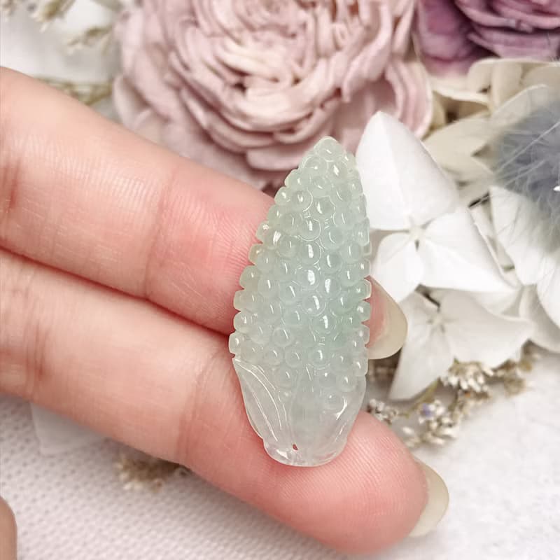冰種翡翠巧雕玉米 | 天然A貨翡翠 | 送禮