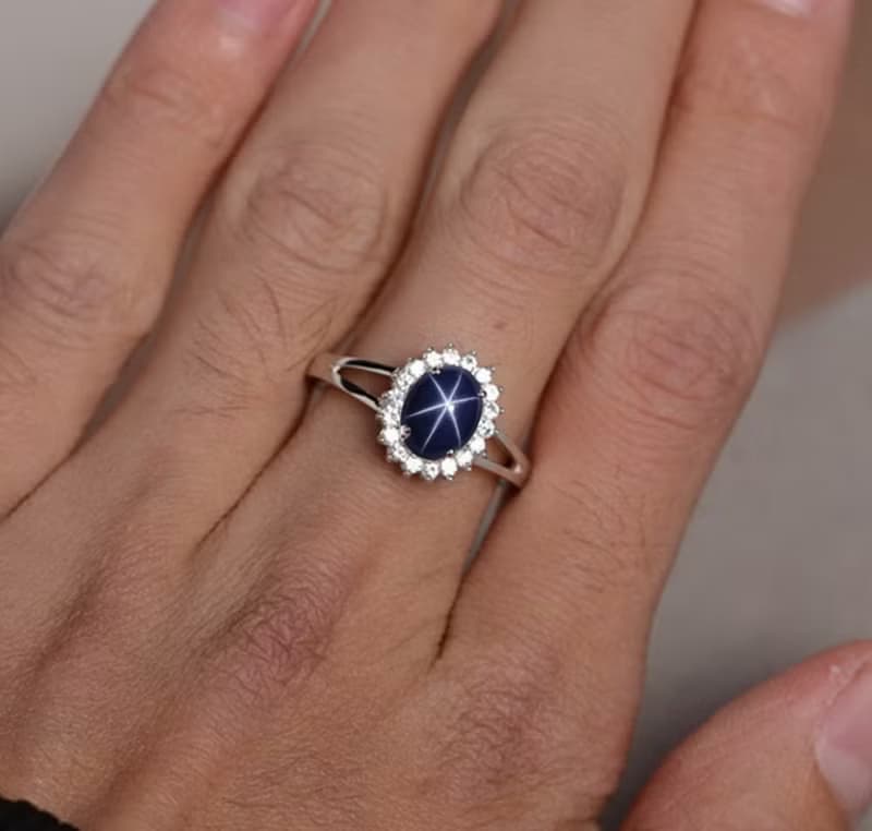 3.28 ct Natural star blue sapphier ring silver sterling size 7.0 free resize