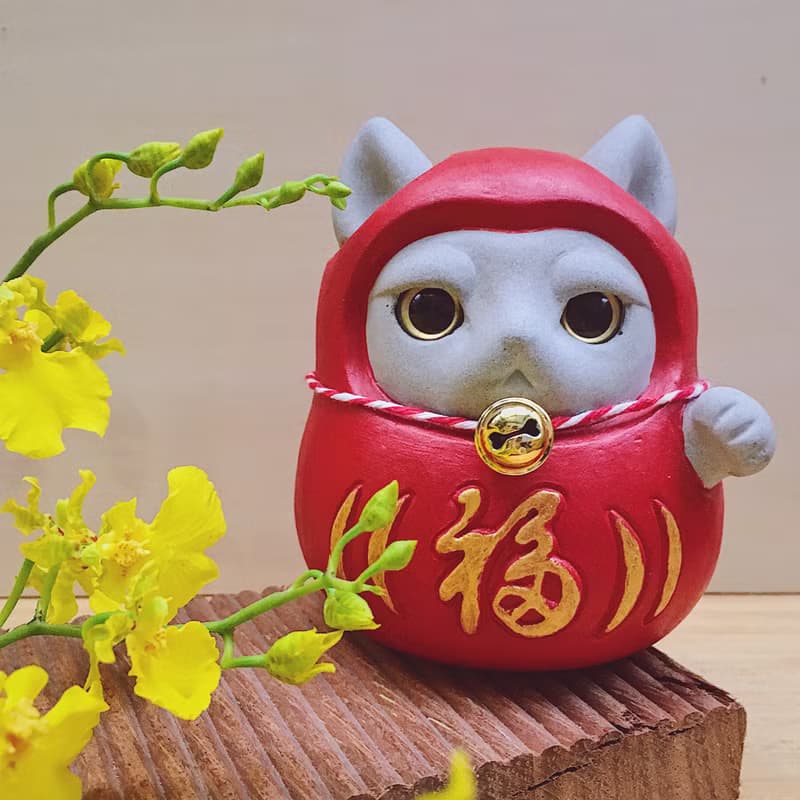 【快速出貨】達摩招財貓 紅泥旺 水泥擺飾 交換禮物