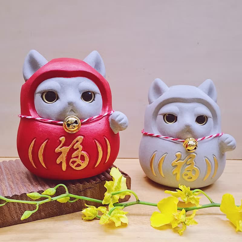 【快速出貨】達摩招財貓 紅泥旺 水泥擺飾 交換禮物