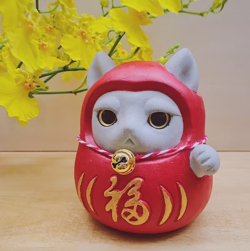 【快速出貨】達摩招財貓 紅泥旺 水泥擺飾 交換禮物