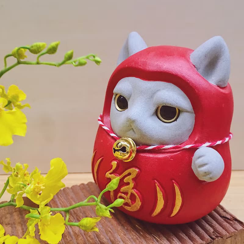 【快速出貨】達摩招財貓 紅泥旺 水泥擺飾 交換禮物