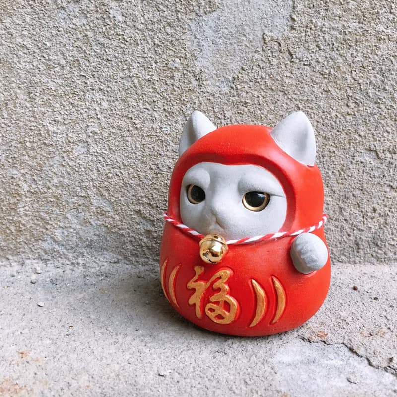 【快速出貨】達摩招財貓 紅泥旺 水泥擺飾 交換禮物