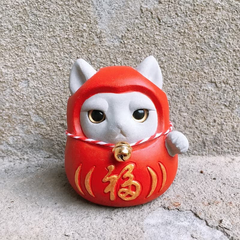 【快速出貨】達摩招財貓 紅泥旺 水泥擺飾 交換禮物