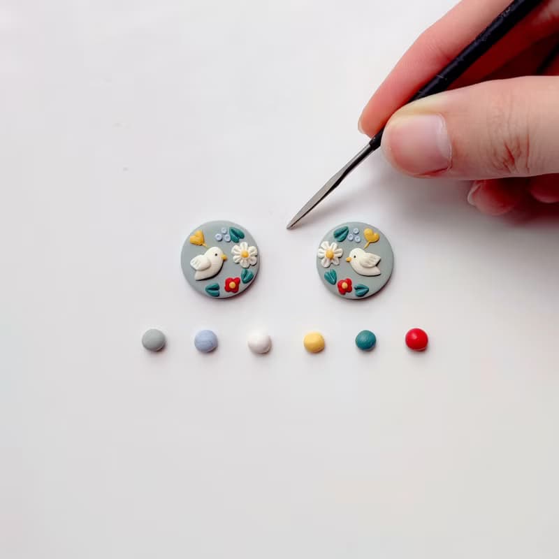 bi birdy //和平白鴿小花圈手工軟陶小耳釘