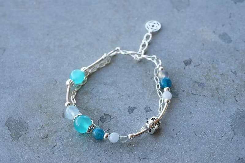 冰川 - 天河石 磷灰石 拉長石 海藍寶 925純銀 雙鍊手鍊