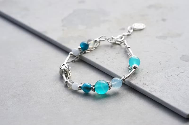 冰川 - 天河石 磷灰石 拉長石 海藍寶 925純銀 雙鍊手鍊