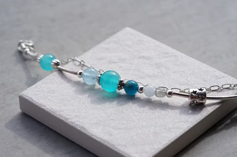 冰川 - 天河石 磷灰石 拉長石 海藍寶 925純銀 雙鍊手鍊