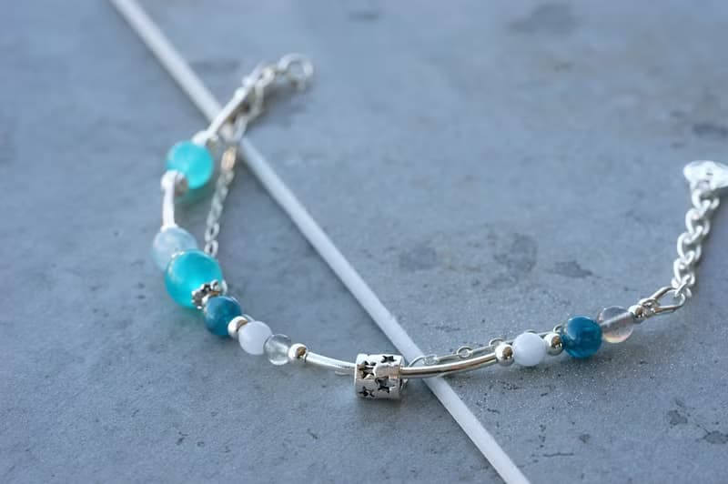 冰川 - 天河石 磷灰石 拉長石 海藍寶 925純銀 雙鍊手鍊