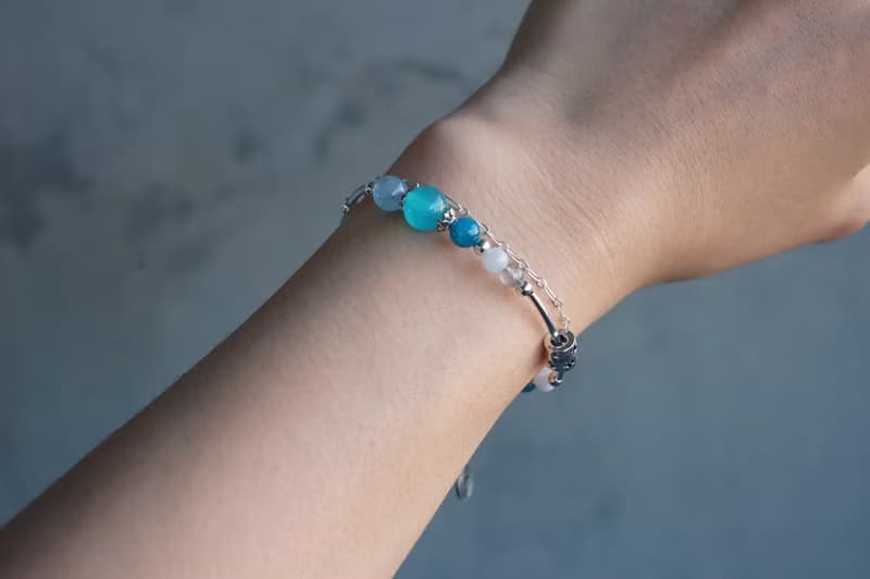 冰川 - 天河石 磷灰石 拉長石 海藍寶 925純銀 雙鍊手鍊