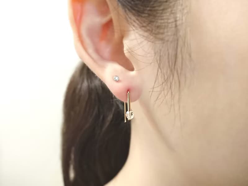 極簡幾何 天然白水晶 14K GF 包金 小直管長方開口耳環