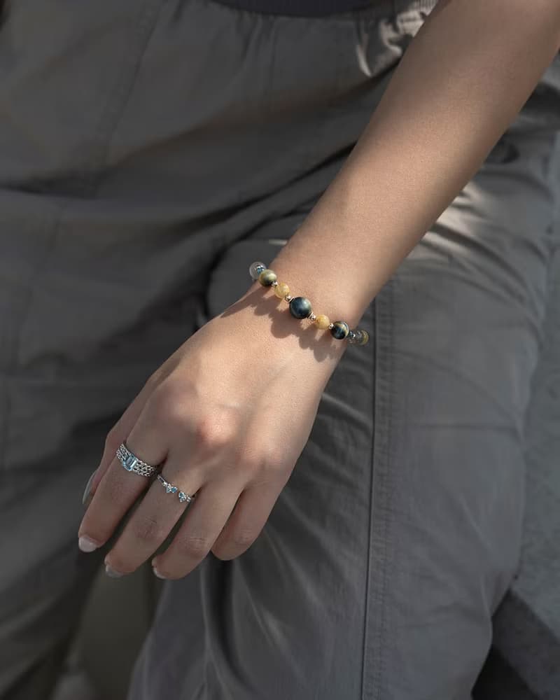 黃藍虎眼石金鈦晶拉長石14K包金手鍊