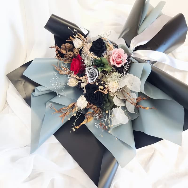 銀河灰玫瑰花束 不凋花 永生花 乾燥花 情人節花束 求婚花束