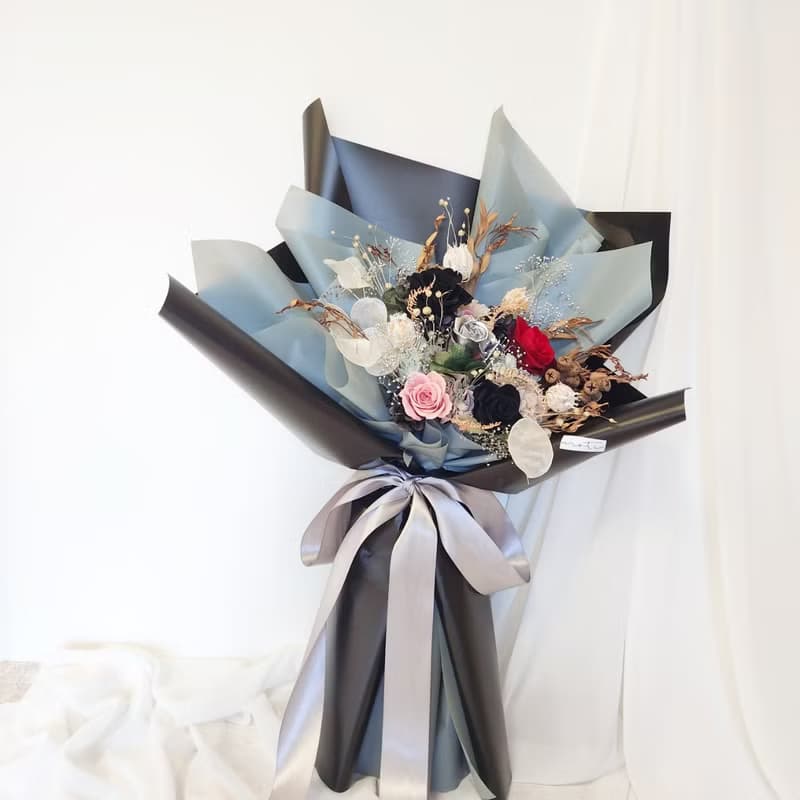 銀河灰玫瑰花束 不凋花 永生花 乾燥花 情人節花束 求婚花束