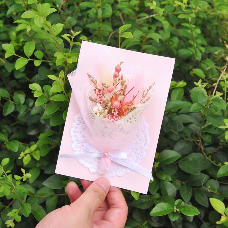 乾燥花束卡片禮盒-浪漫粉 生日禮物 情人節禮物