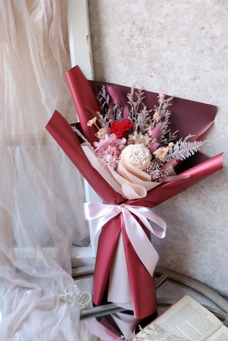 永生花束/紅色/祝福/永生花/不凋花/乾燥花/謝謝