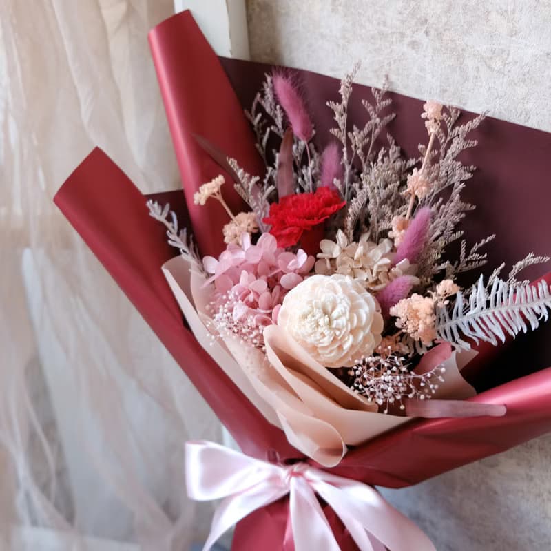 永生花束/紅色/祝福/永生花/不凋花/乾燥花/謝謝